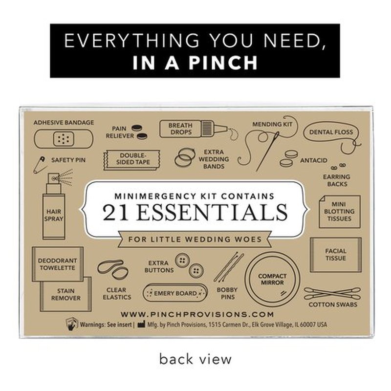 Pinch Provisions Minimergency Kit for Brides, Pink Diamond, Includes 21 Must-Have Emergency Essential Items for Your Big Wedding Day, Compact, Multi-Functional Zipper Pouch, Perfect Survival Kit Gift