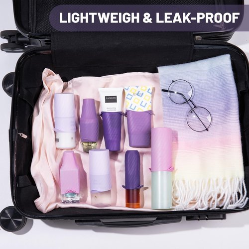 Mrsdry Bottle Covers for Travel, Elastic Sleeves for Leak Proofing, Travel Size Container Silicone toiletry sleeves, Leak Locks Travel Accessories for Shampoo Conditioner Wash Body Bottles (8pack)