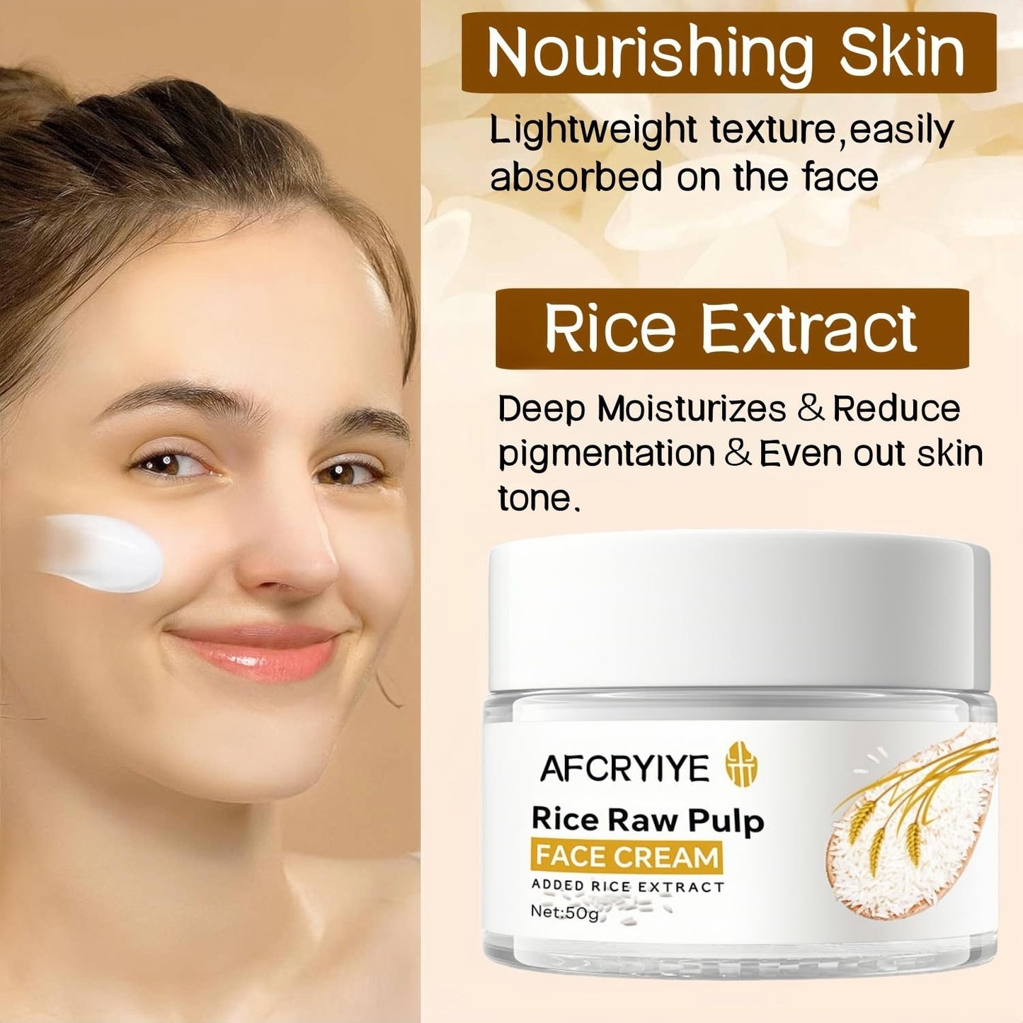 Rice Face Cream – Anti-Aging Moisturizer with Rice Extract & Rice Water, Deep Hydration to Reduce Fine Lines, Wrinkles & Restore Skin Elasticity – Daily Facial Cream for Dry & Sensitive Skin 50g (1)