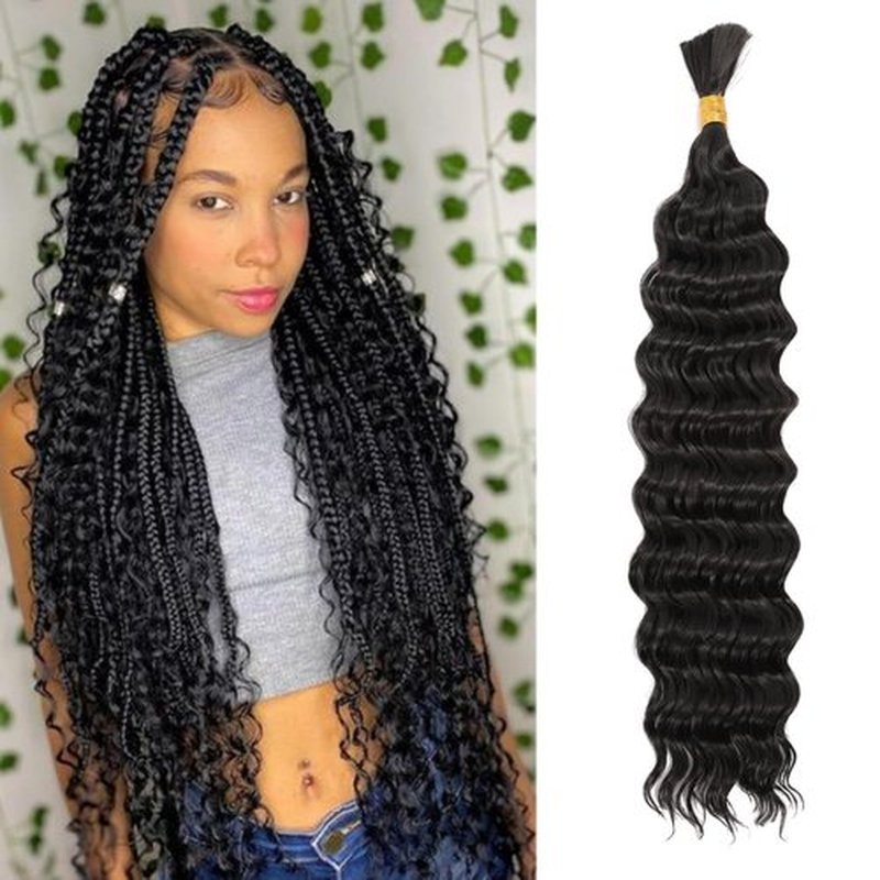 Deep Wave Bulk hair 22Inch 1Pack No Weft Deep Wave Bulk Hair for Braiding Wet and Wave Quality Synthetic Braiding Hair Extensions for Boho Braids Micro Braiding 22inch 100g Natural Color