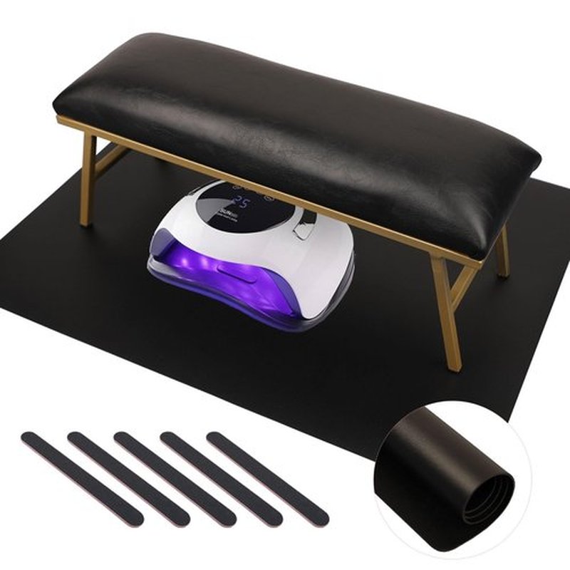Arm Rest for Nails Tech with Nail Table Mat,Microfiber Leather Nail Hand Rest, No Installation Required Manicure Hand Rest Stand Nail Art Accessories Tool for Nails Tech(Black)