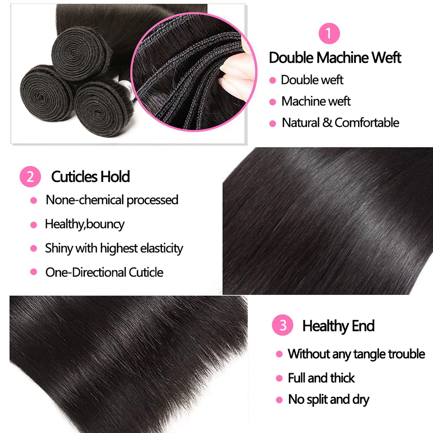 10A Straight Single Bundles Human Hair 24 Inch Brazilian Straight Human Hair Bundles 100% Unprocessed Virgin Weave Bundles Human Hair 1 One Bundle Natural Black Color