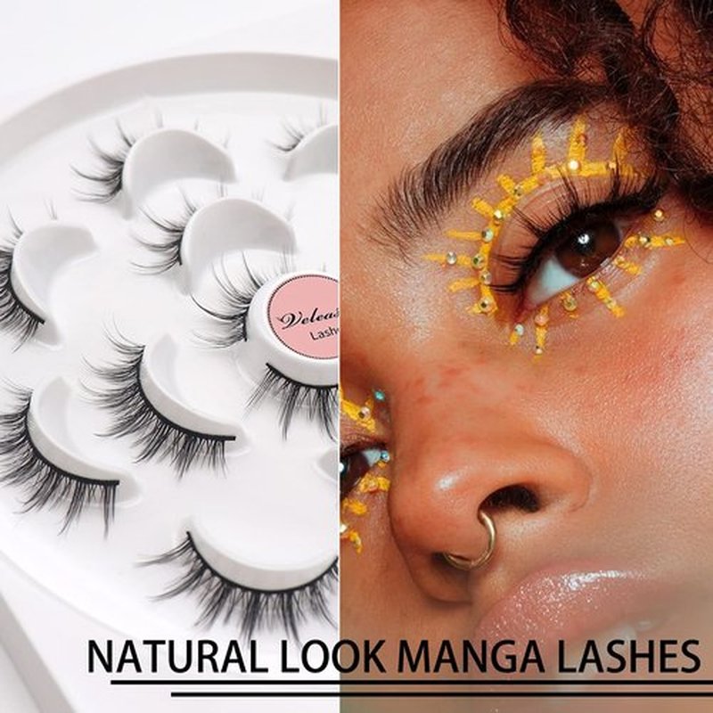 Veleasha Lashes 5D Faux Mink Lashes False Eyelashes Handmade Manga Lashes Spike Lashes Eye Lashes Wispy Fluffy Fake Lashes Luxurious Eyelashes Natural Look Volume Fake Eyelashes 7 Pairs Pack (6D75)