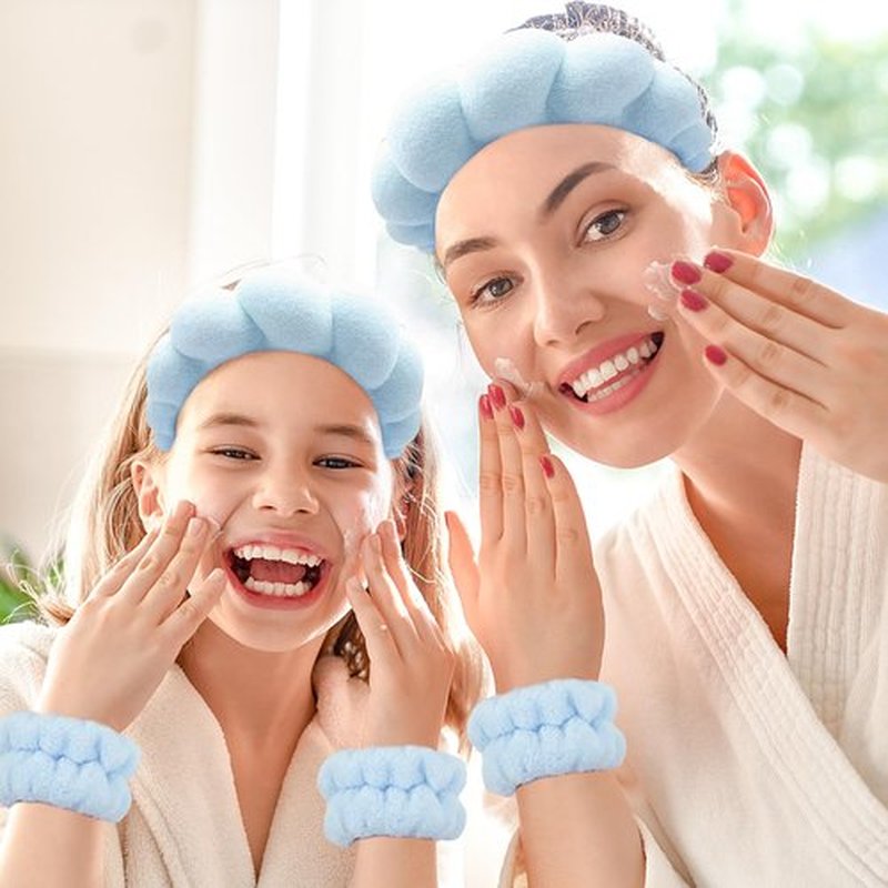 Zkptops Spa Headband for Washing Face Wristband Set Sponge Makeup Face Wash Blue Headband Wrist Towels Bubble Soft Sponge Hairband for Women Girls Puffy Winter Non Slip Thick Thin Hair Accessory