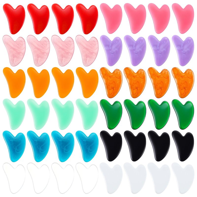 Tobeelec 48 Pcs Gua Sha Facial Tool Resin Gua Sha Massage Tool Heart Shaped Guasha Stone Guasha Board for Face Body Skin Massage Spa Acupuncture Prevent Wrinkles (Multi Colors)
