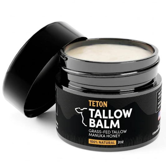 TETON Grass Fed Beef Tallow Balm with Manuka Honey, Olive Oil & Vitamin E – All-Natural Face & Body Moisturizer – Hydrating Skin Cream for Dry, Sensitive Skin – 50ml Glass Jar