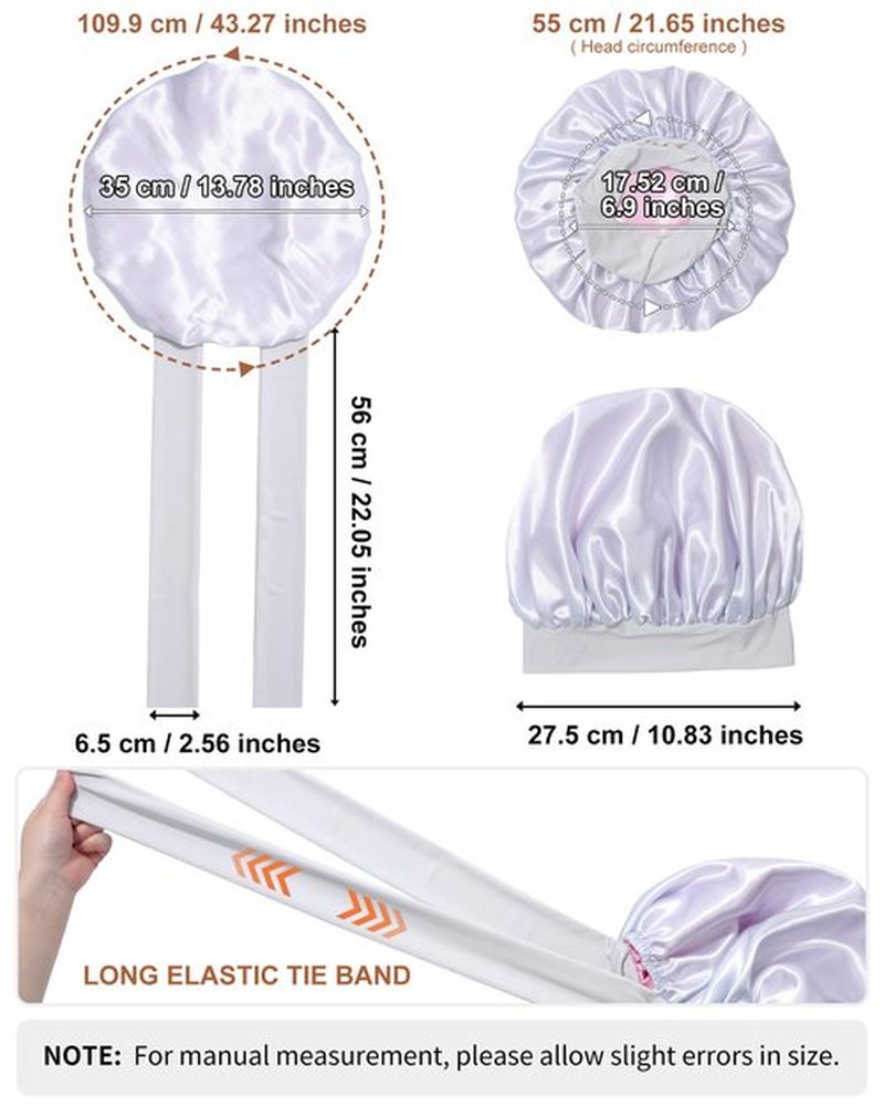 Satin Bonnet for Women Silk Bonnets for Sleeping Curly Hair Bonnet with Elastic Tie Band Reversible Double Layer Sleep Cap Hair Wrap (Pink + Grey)