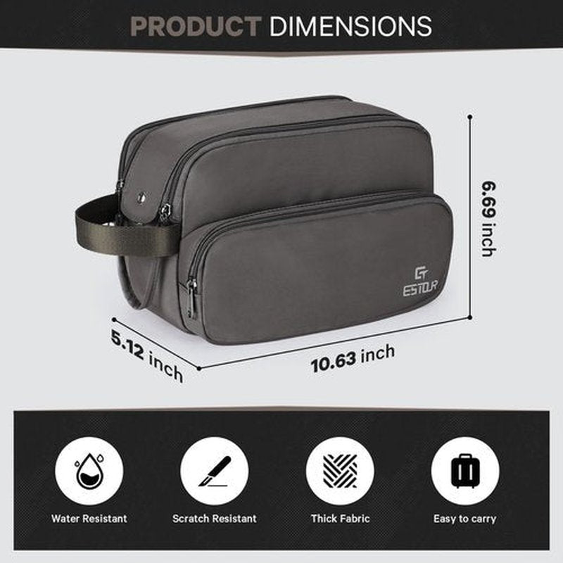 Estour Toiletry Bag for Men, Travel Toiletry Bag Travel Essentials, Dopp Kit Water-resistant Shaving Bag,Bathroom Bag Toiletries Organizer, Mystery Gray(Polyster)