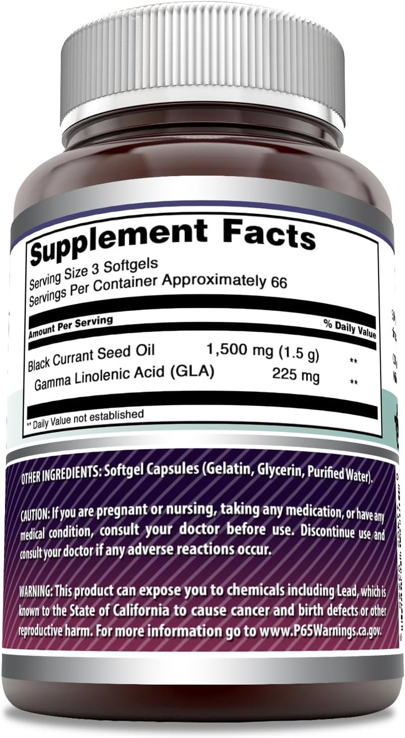 Black Currant Oil Softgels 1500 Mg - GLA Rich, Non-GMO | 200 Count
