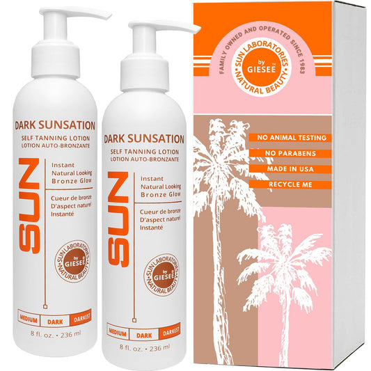 Sun Laboratories Dark Sunsation Self-Tanning Lotion - Ultra Dark 2 Pack, 8 oz | Natural, Non-Toxic Formula
