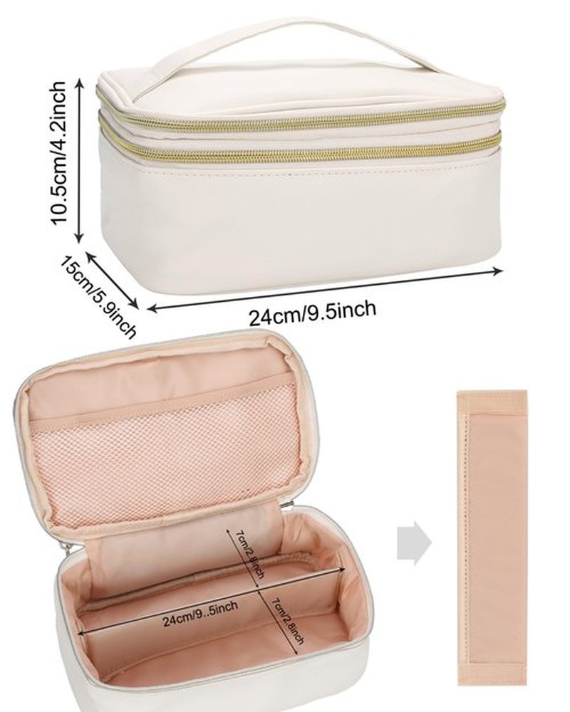 Relavel Travel Makeup Bag Multifunctional Make Up Bags with Zipper Pouch Large Compact Makeup Bag Organizer for Women Girls Cosmetics Toiletry Brushes Storage (White)