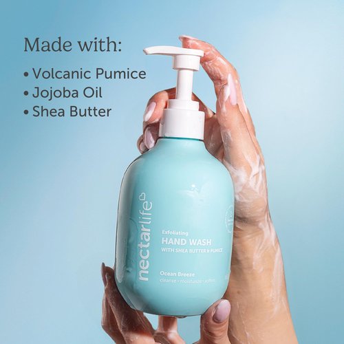 Nectar Life Hand Wash 14oz, Exfoliating and Moisturizing Hand Soap with Volcanic Pumice, Jojoba Oil & Shea Butter (Ocean Breeze)