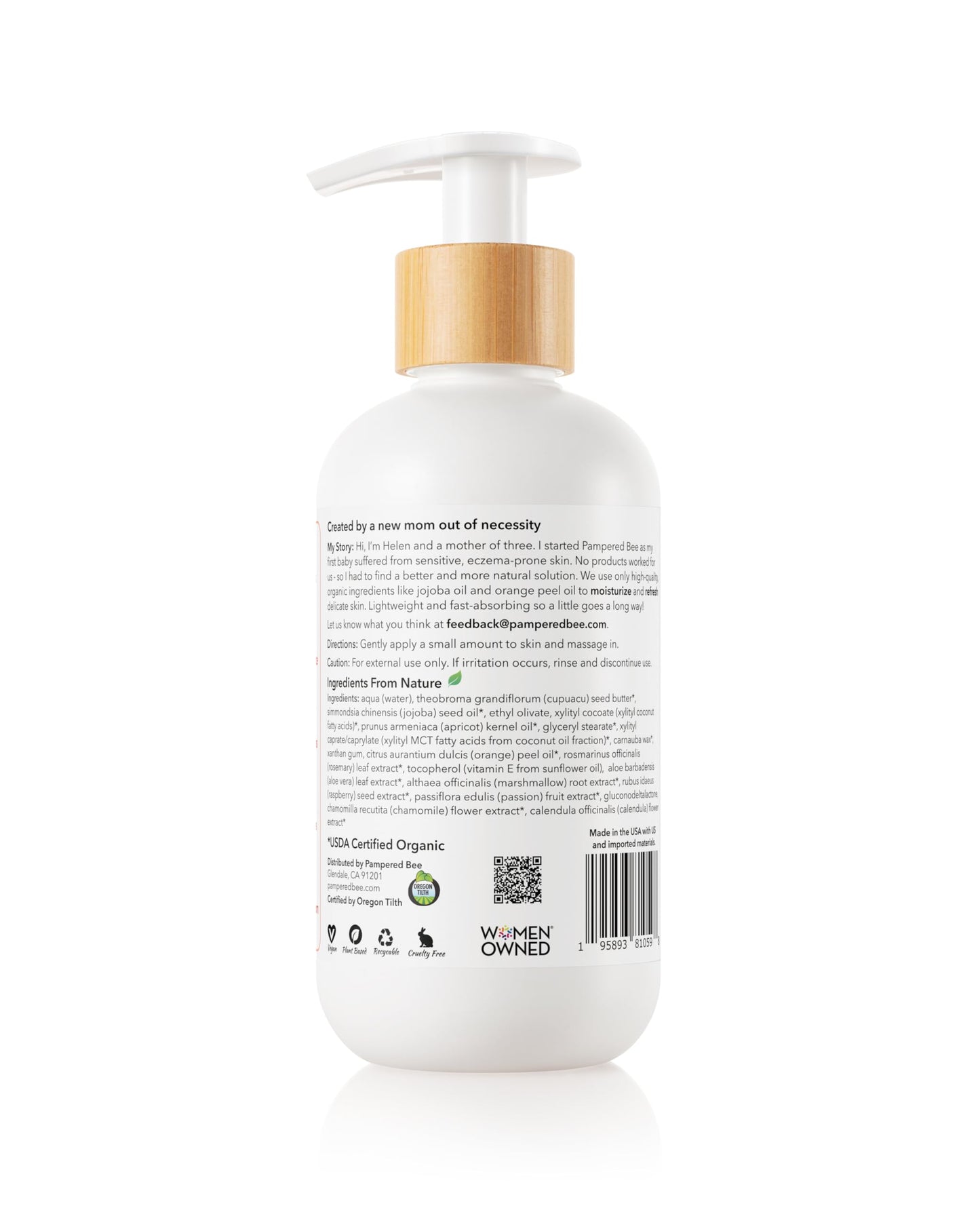 Pampered Bee - Organic Body Lotion (Light Orange) for Babies, Toddlers and Kids, With Capuaçu Seed Butter and Marshmallow Root - Moisturizing, Softening, Hydrating, 8 oz