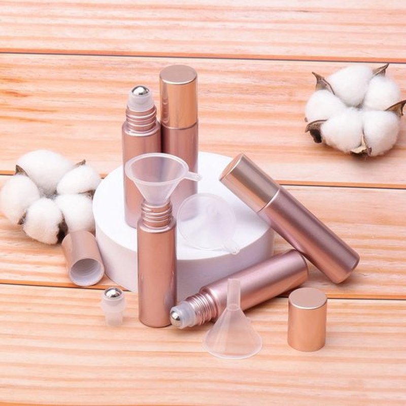 Newzoll 45 Pcs Glass Roller Bottles, 10 ml Thick Glass Roll on Bottles Massage Glass Roller Vials Containers for Essential Oil Perfumes Aromatherapy Lip Balms, Matte Rose Gold