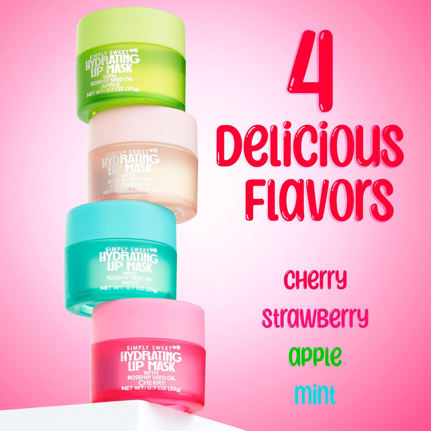 4pc Lip Mask Collection - Hydrating Lip Masks w/Rosehip Seed Oil | Flavored Lip Care Set for Soft, Smooth Lips