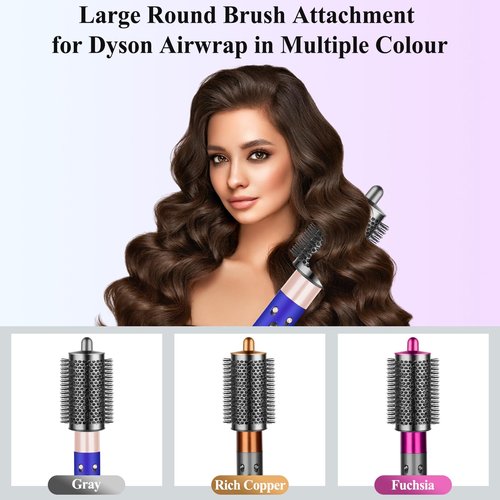 YTCHYYSK Large Round Volumizing Brush (Metal Gray) Compatible with Dyson Airwrap, Fluff up and Volumize for Styling, Hair Brush Attachment for Salon-Quality Results, 1 Count, Curly Hair, Unisex