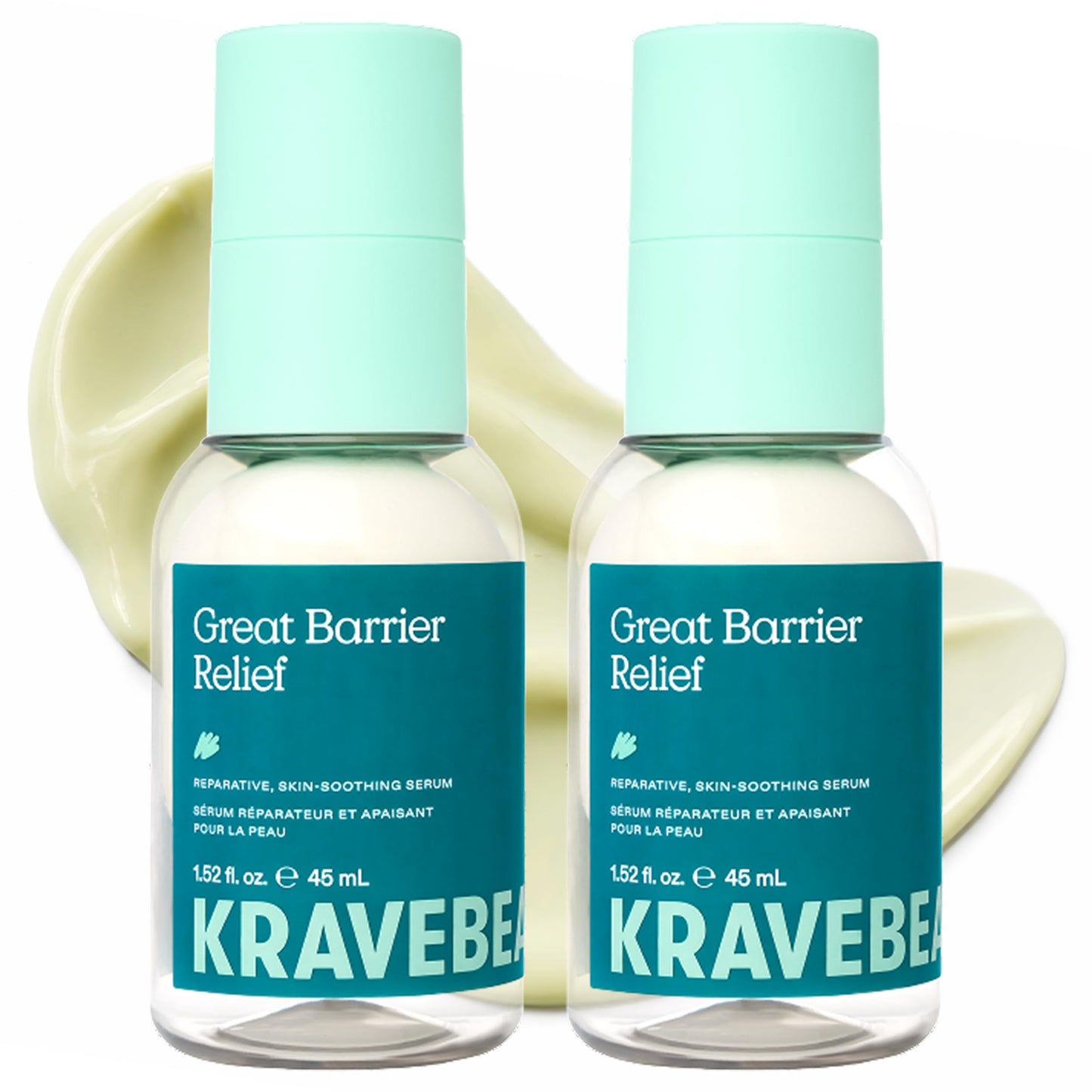 KraveBeauty Great Barrier Relief Serum for Dry or Sensitive Skin, 2 Pack, Hydrates and Repairs the Skin Barrier, Soothing Facial Serum with Ceramides & Niacinamide, Fragrance Free, 2 x 45 mL