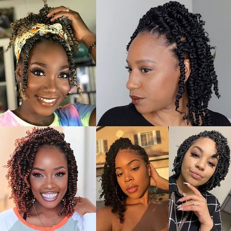 Leeven Pre Twisted Passion Twist Hair 8 Packs 8 Inch Natural Black Pre Looped Crochet Braids Hair Short Bomb Bohemian Braids Synthetic Braiding Hair Extensions for Women #1B