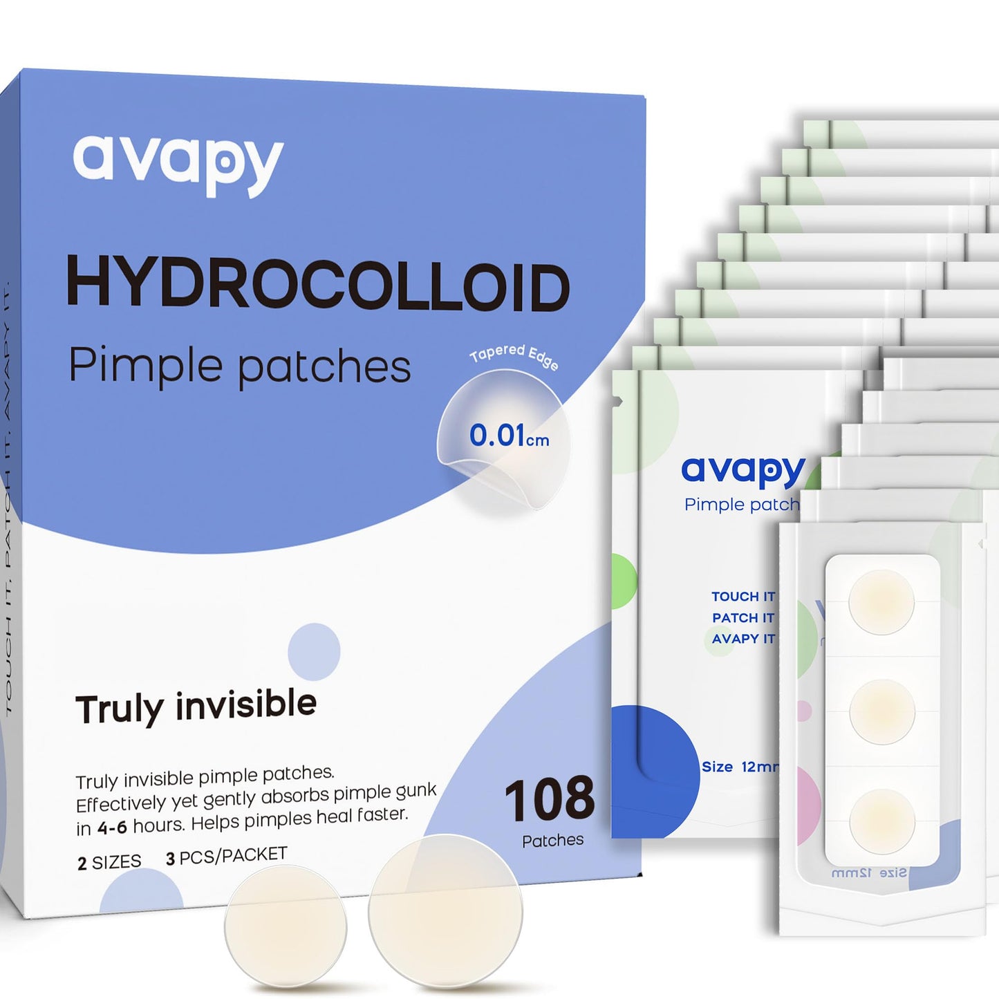 AVAPY Pimple Patches For Face, Invisible Hydrocolloid Acne Patches-Zits & Blemish, Covering Zits & Blemishes in Face and Skin, Control Oil, Pimple Patch with Salicylic Acid (108 Count)
