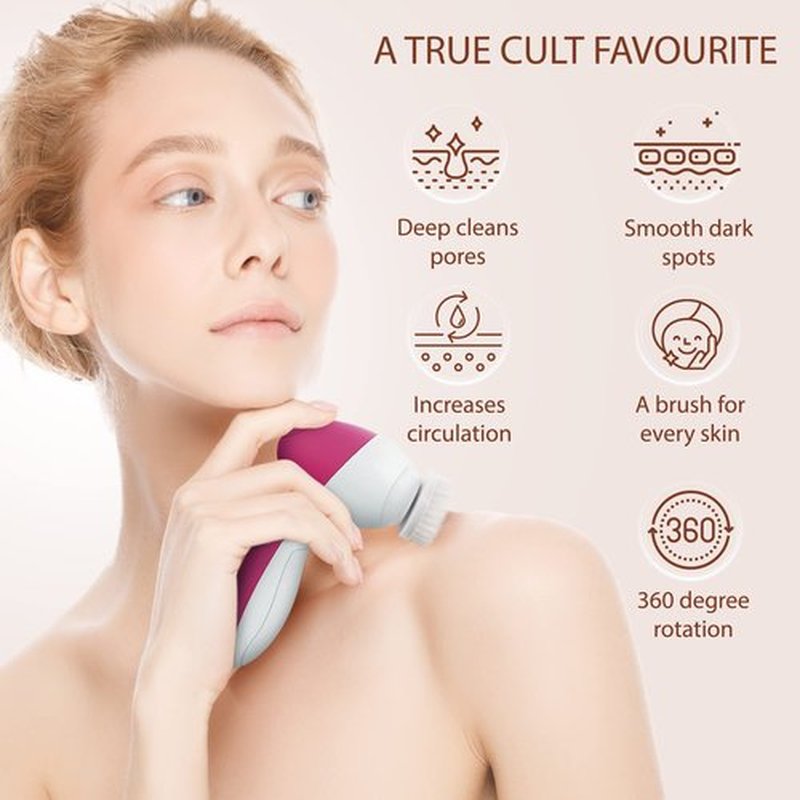 Face Scrubber | Facial Cleansing Brush Exfoliator Skin Care Products Beauty Products Powered Electric Wash Exfoliating Spin Cleanser Cleaning Scrub Including 7 Heads (Rubellite)