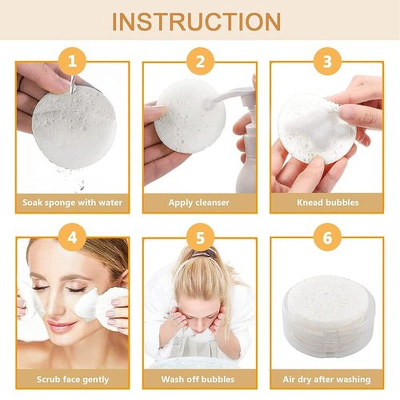 50-Count Compressed Natural Facial Sponges for Face Cleansing, Reusable Cosmetic Sponge, Used for Exfoliating and Makeup Removal With Clear Plastic Storage Jar (White, 50pcs）