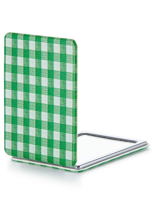 OMIRO Compact Mirror, Unique Plaid Pattern PU Leather 1X/3X Magnification, Ultra Portable for Purses, 2.4" W x 3.4" L, Green Plaid