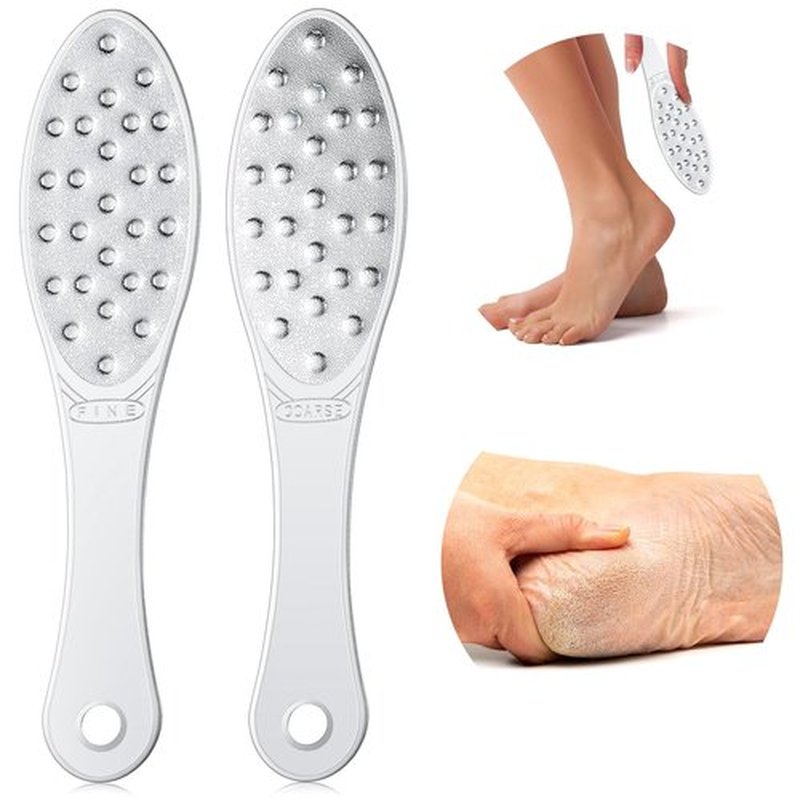 Jutom 4 Pcs Stainless Steel Foot Scraper Metal Foot File Double Sided Foot File Callus Remover Professional Foot Rasp Scrubber for Wet or Dry Skin Easy to Clean Pedicure Tool Heel