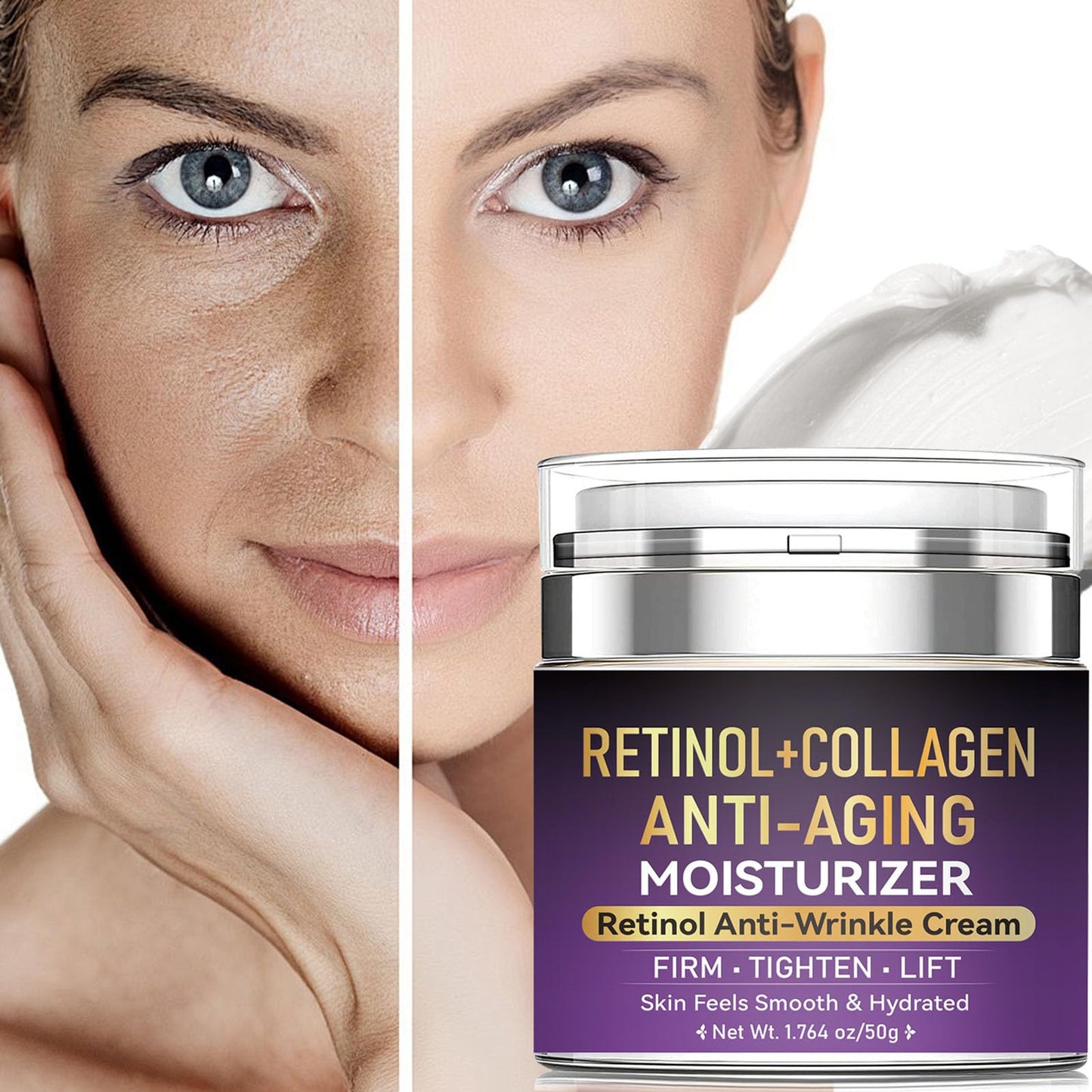 Retinol & Collagen Moisturizer Face Cream, Retinol Cream for Face with Hyaluronic Acid for Anti Aging & Wrinkle Repair Day & Night Moisturizer for Wrinkles Firming & Lifting 1.76 Fl Oz