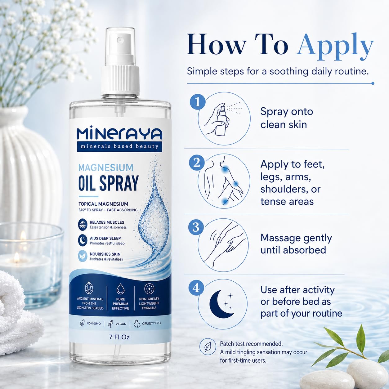 MINERAYA Magnesium Oil Spray 7 Fl Oz. Organic, Extra Strength Topical Magnesium Spray for Feet, Muscle Recovery & Sound Sleep