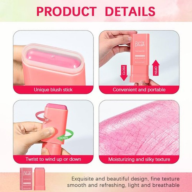 Multi-Purpose Makeup Blush Stick, 3-in-1 Beauty Tinted Solid Blush Stick For Cheeks, Lips And Eyes With Long-Lasting Moisturizing Formula, Waterproof Natural Cream Blush Stick (1#Shy Pink)