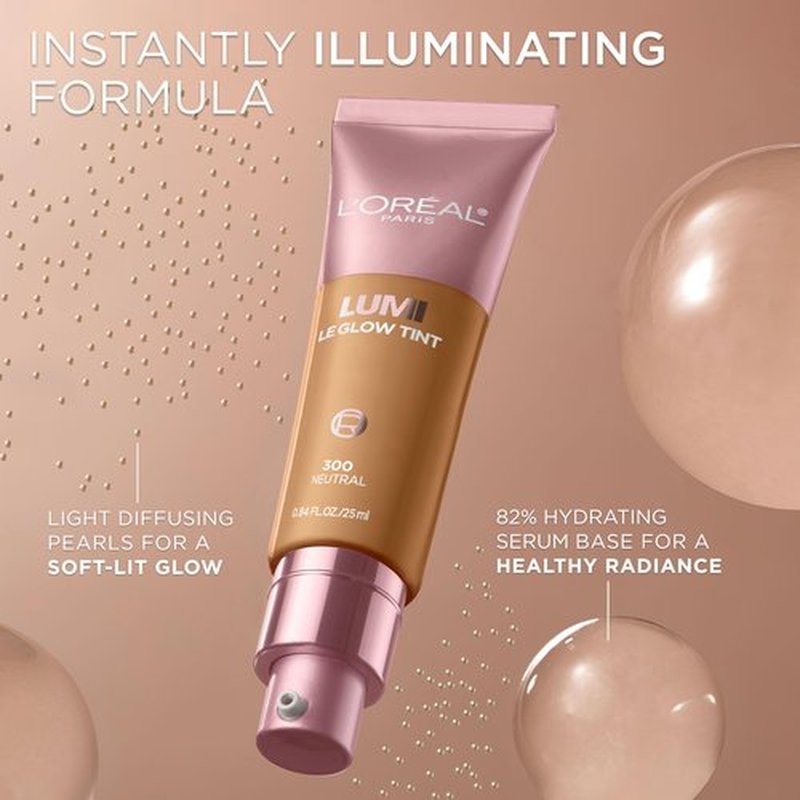 L’Oréal Paris Lumi Le Glow Skin Tint, Lightweight Water-Based Tinted Serum with Foundation-Like Coverage, Glow Illuminator, Cool 140, 0.85 Fl Oz
