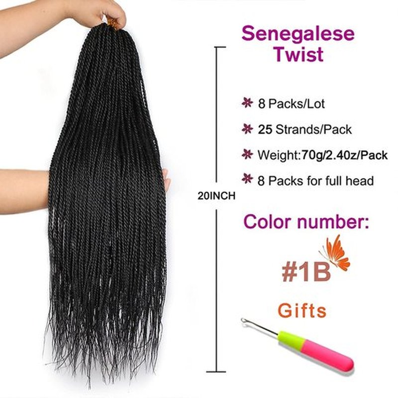 ZRQ 20 Inch 8 Packs senegalese twist crochet hair 25strands/pack Synthetic Crochet Braids Crochet Braiding Hair black sengalese twist crochet braids