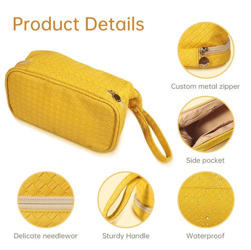 Abiudeng Large Makeup Bag,Double Layer Cosmetic Bag,Travel Makeup Bag,Leather Makeup Bag, Cosmetic Travel Bags,Portable Leather Toiletry Bag,Roomy Cosmetic Bag for Women and Girls