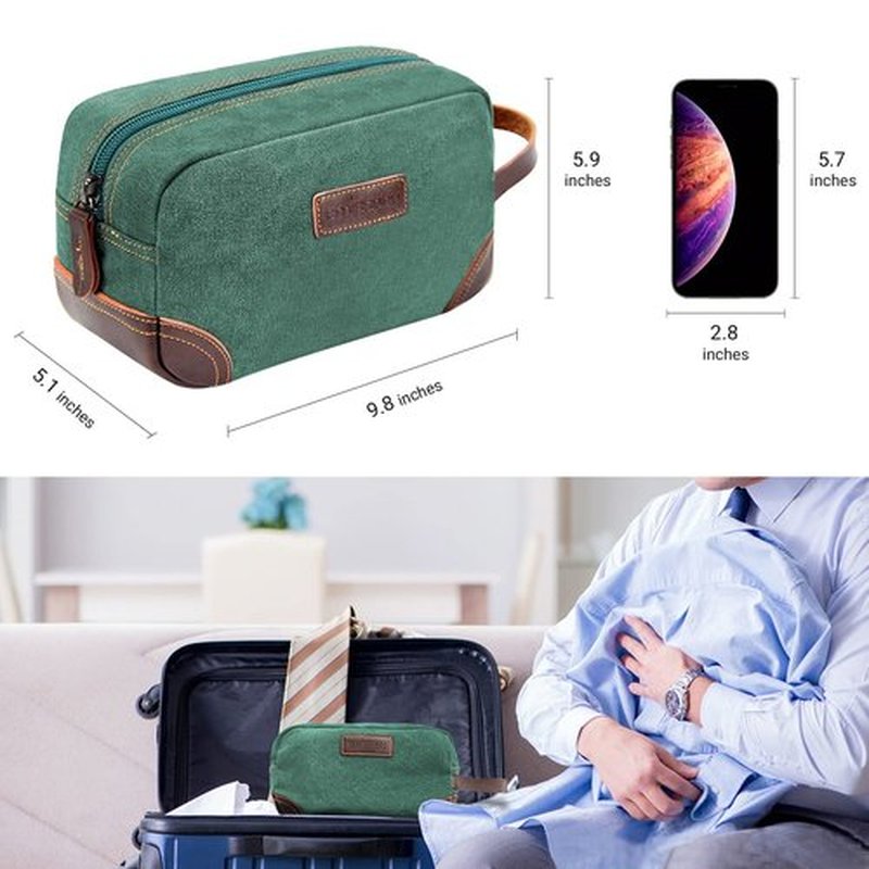 emissary Men's Toiletry Bag, Leather and Canvas Travel Toiletry Bag, Dopp Kit for Men, Travel Bathroom Bag Men's Shaving Kit, Travel Kit Small Bags for Men, Shaving Bag for Travel Accessories (Green)
