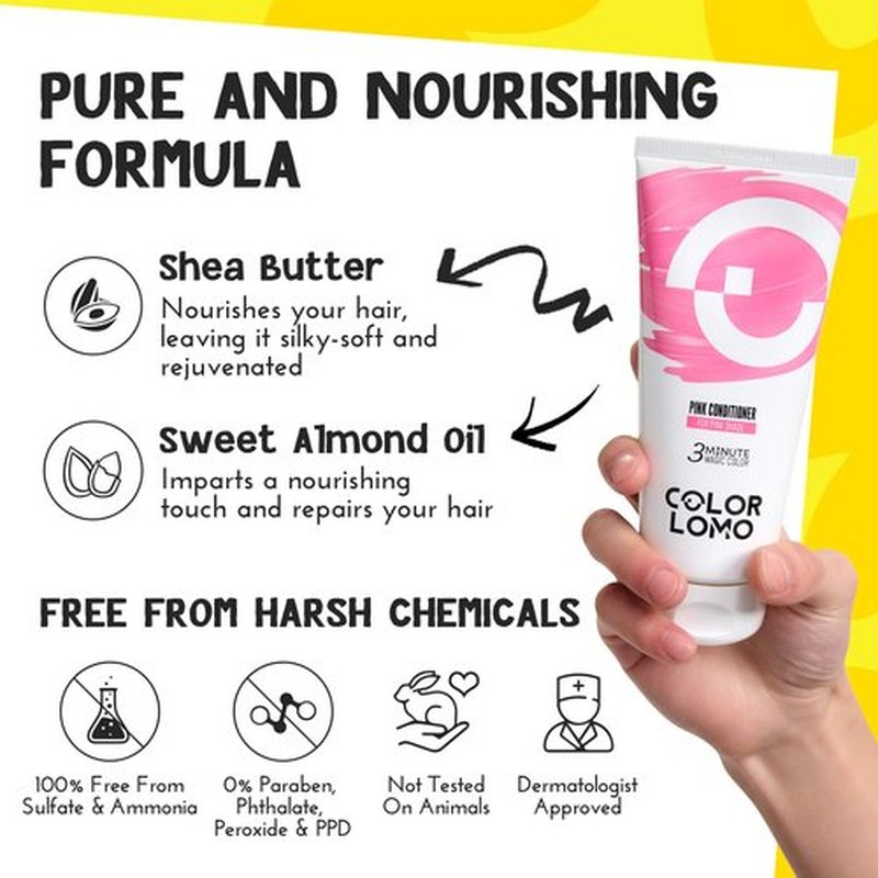 COLORLOMO Color Depositing Conditioner - 6 oz Semi Permanent Hair Color with Shea Butter & Almond Oil - Color Conditioner Depositing Hair Mask - Vegan, Paraben, Ammonia & Sulfate Free - Pink