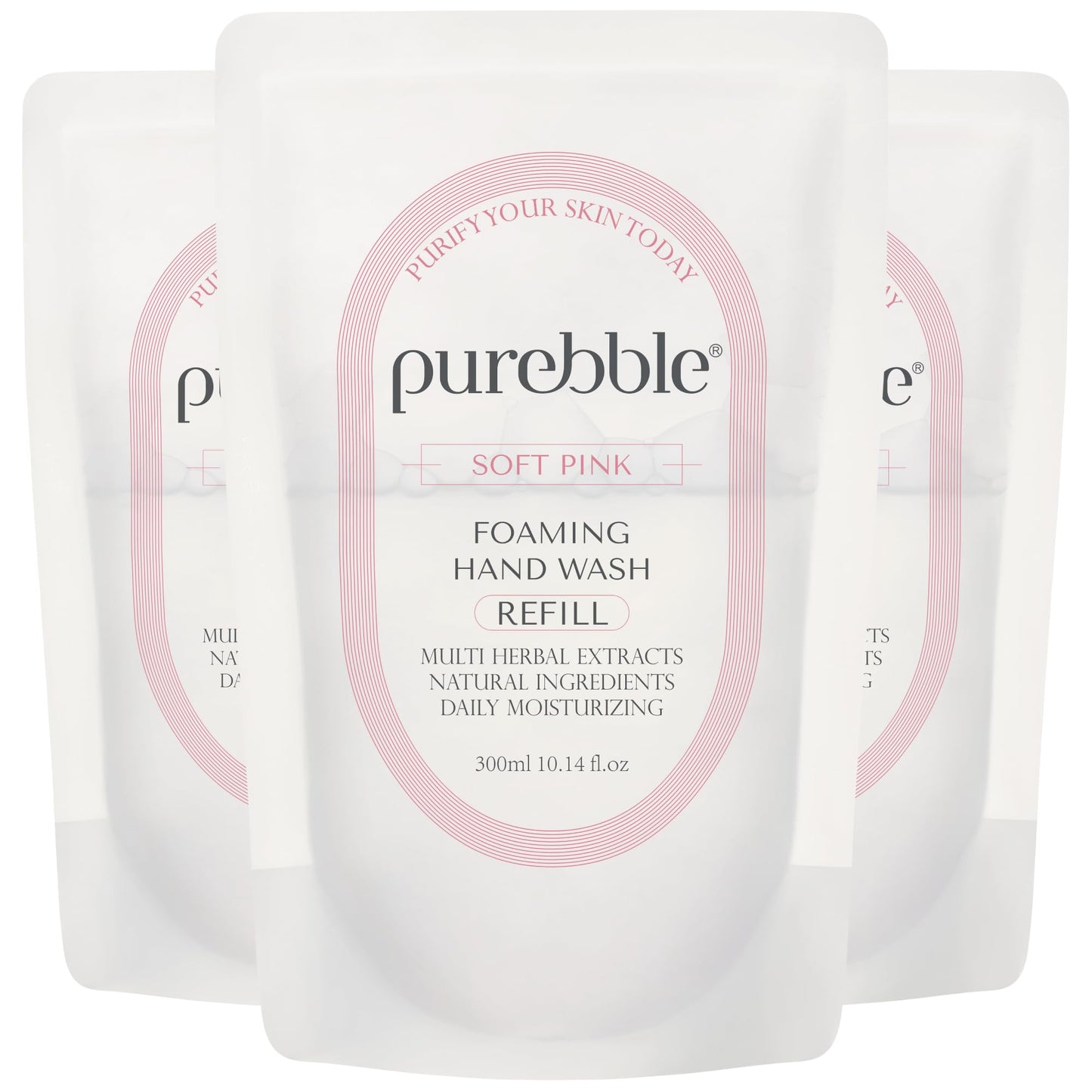 PUREBBLE Foaming Hand Wash, Soft Pink, 10.14fl.oz (Refill, Pack of 3)
