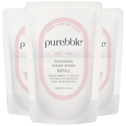 PUREBBLE Foaming Hand Wash, Soft Pink, 10.14fl.oz (Refill, Pack of 3)