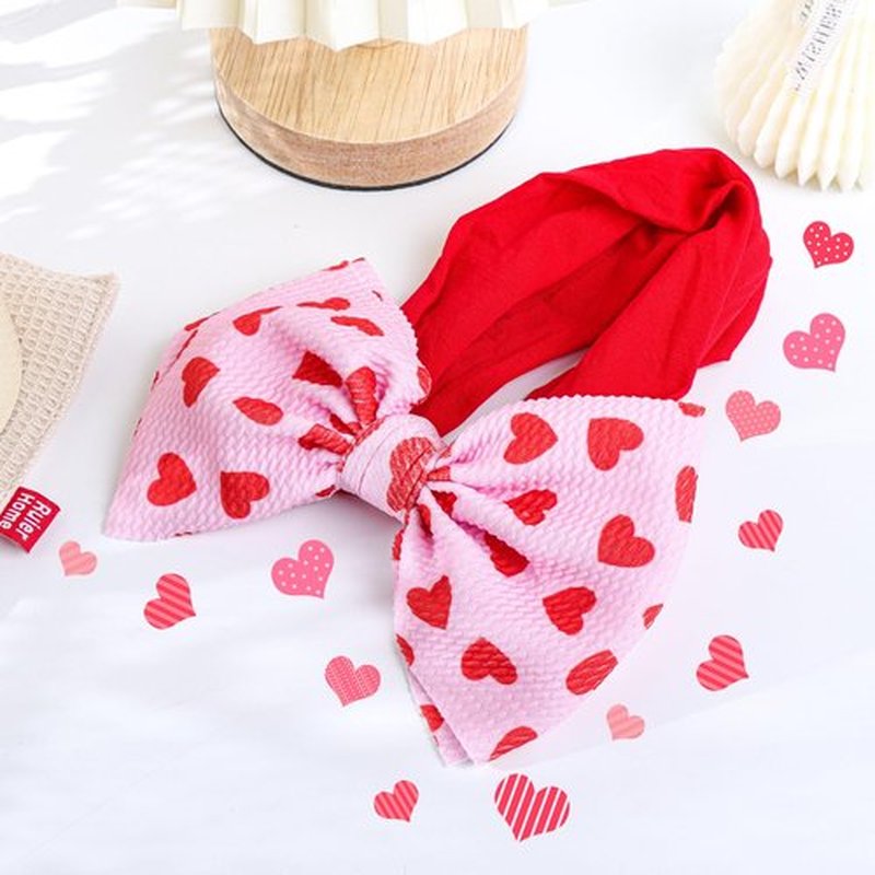 YanJie Valentine Handmade Bow Headbands - Red Hair Bows on Elastic Nylon Hairbands for Newborns, Toddlers, and Valentine's Day