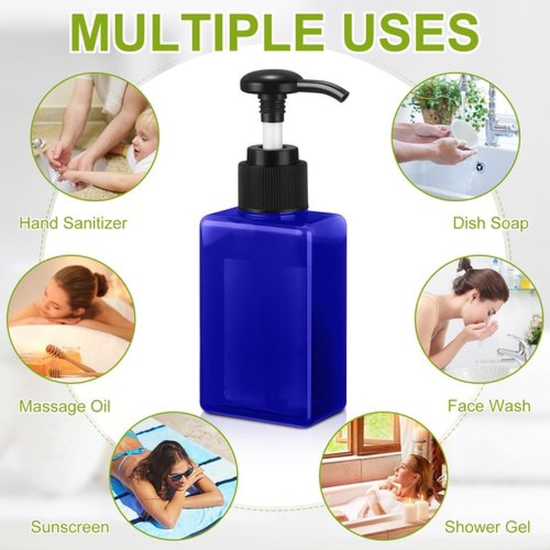Domensi 50 Pcs 100ml /3.4 oz Pump Bottle Mini Travel Bottles Small Dispenser Bottles Plastic Pump Lotion Dispenser Empty Bottle Square Dispenser Travel Size Containers Toiletries (Blue)