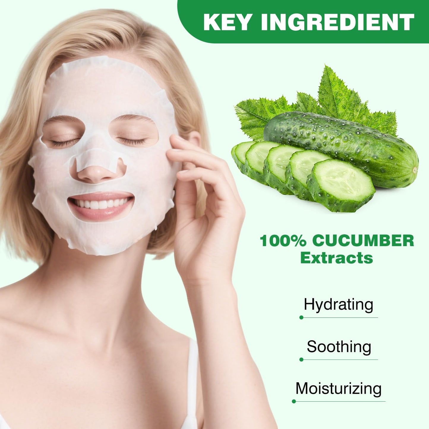 OUPEICHARM Cucumber Face Masks Sheet for Women,Moisturizes Facial Masks Oil Control,Hydrates, Soothes,Home Spa Facial Sheet Mask For All The Skin（6Pack）