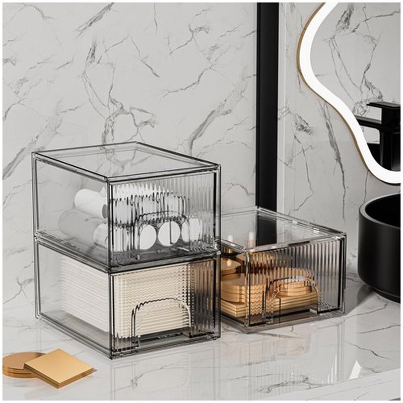ZHIAI 3 Pack Clear Stackable Storage Drawer, Acrylic Drawer, Cosmetic Organizer, Plastic Organizer for Dresser, Under, Kitchen Cabinet, Pantry, Home Organization and Storage
