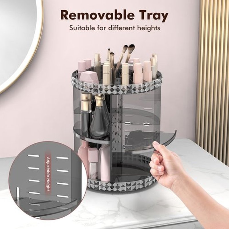 Rosoenvi Rotating Makeup Organizer, 360° Spinning Skincare Organizers, Adjustable Layer Cosmetic Storage Lazy Susan Makeup Organizers for Dresser Bathroom, Medium, Gray