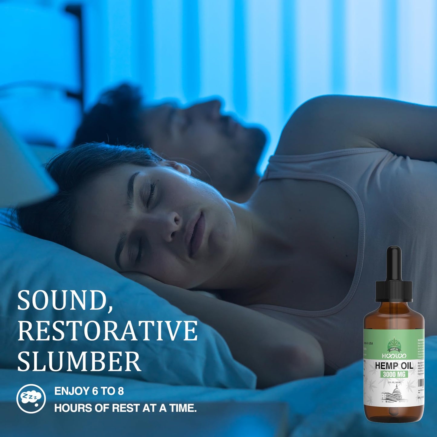 HOOLOO Hemp Oil for Adults 3000MG for Bedtime Support, Unwind, Relief Muscle Joint Discomfort, Allergen Free, 2Fl Oz, Made in USA