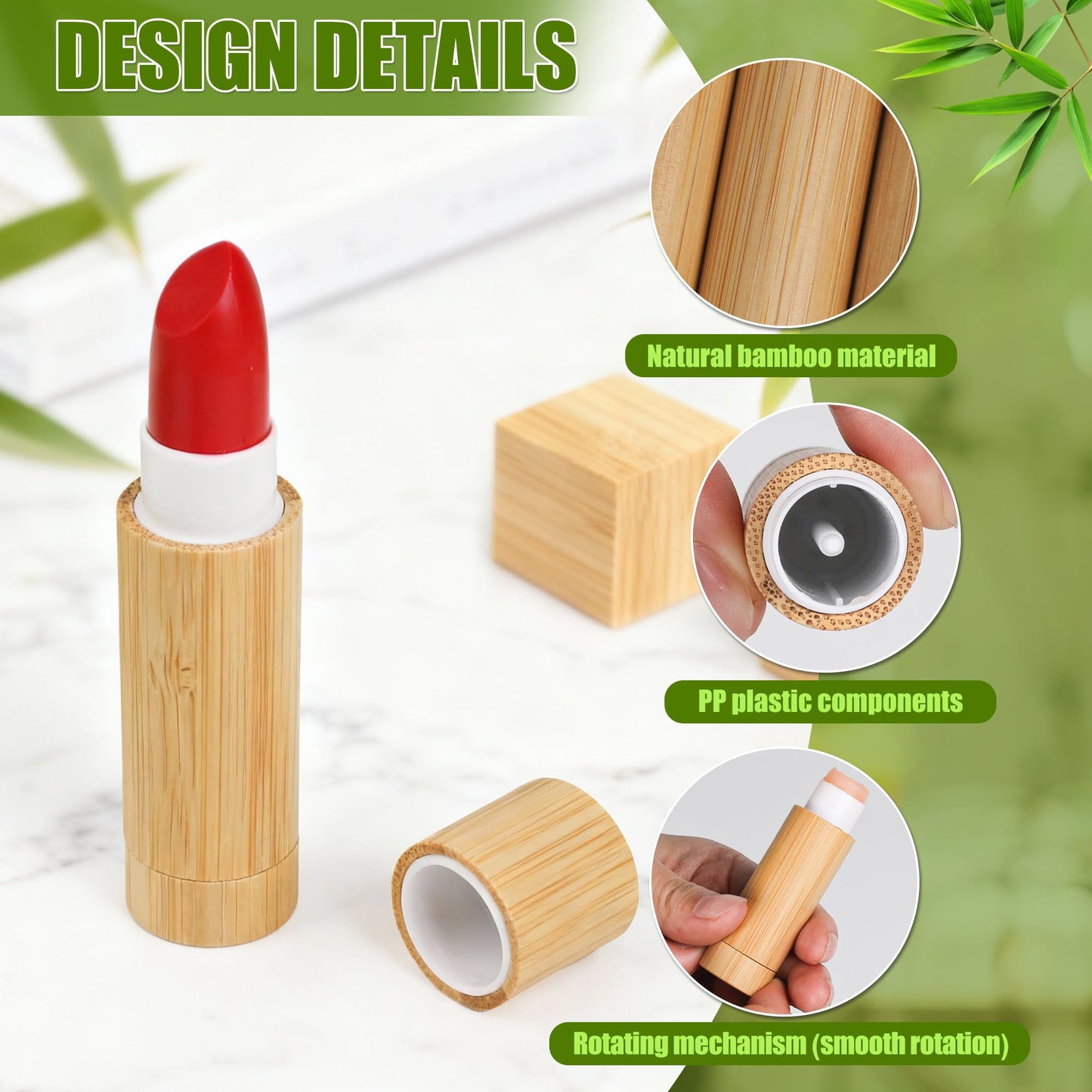 Starry 24Pcs Bamboo Empty Lipstick Tubes, 5g Refillable Lip Balm Tube Containers with Clear PP Plastic Inner Cosmetic Samples Lip Gloss Chapstick Deodorant for Women Girls DIY