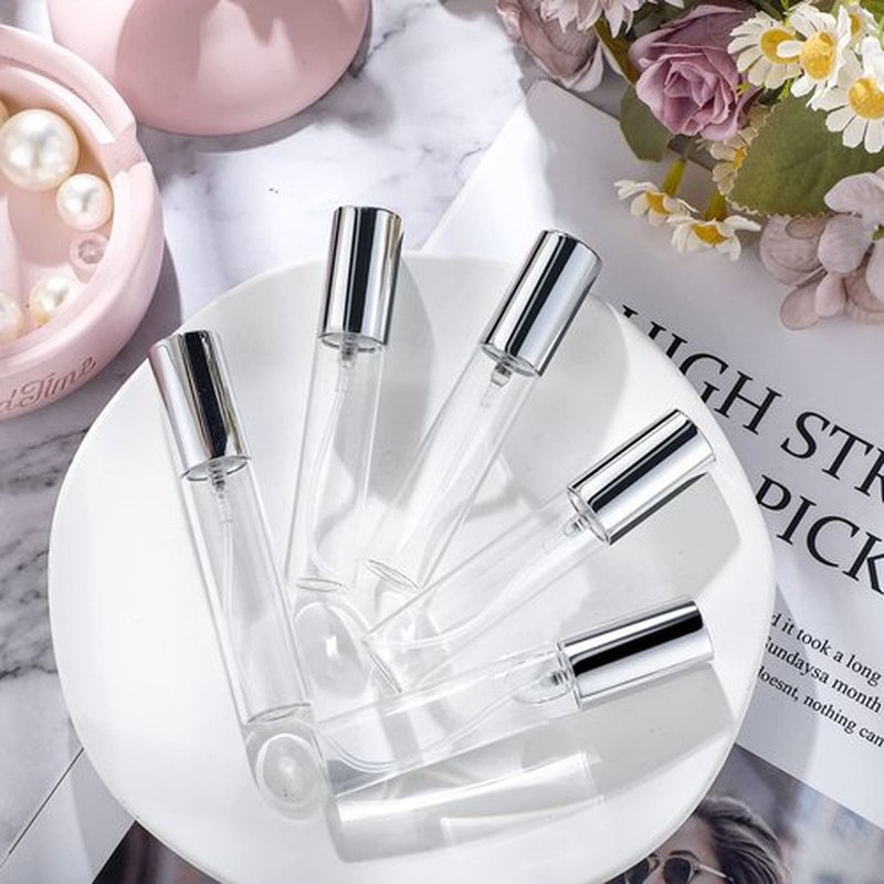 Yinder 25 Pcs Perfume Travel Refillable Atomizer bulk Perfume Bottles Empty Mini Perfume Sample Spray Bottle Clear Fragrance Bottle Cologne Perfume Containers(10 ml,Silver)