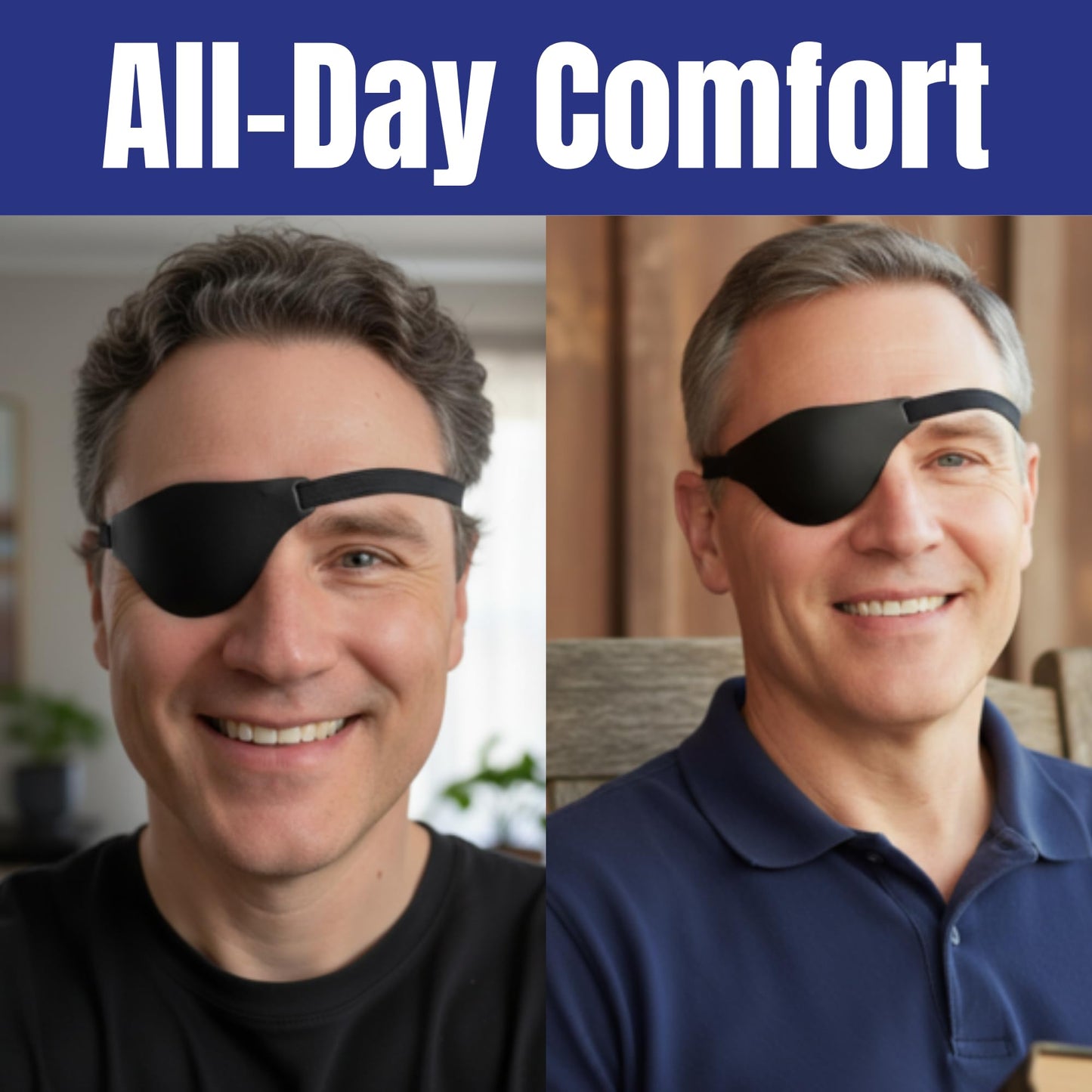 Black Leather Eye Patch for Men - Adjustable Medical, Left or Right Eye