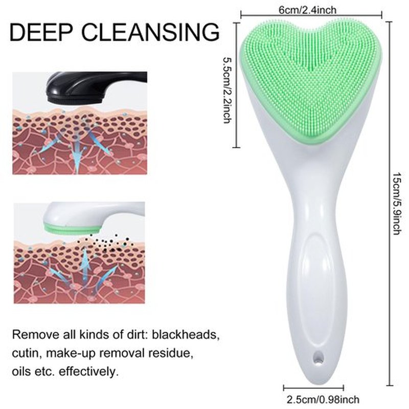 Beomeen Silicone Face Scrubber Exfoliating Brush 2 Pack, Manual Handheld Facial Cleansing Brush Blackhead Scrubber, Soft Bristles Waterproof for Face Skincare (Black Green,Heart)