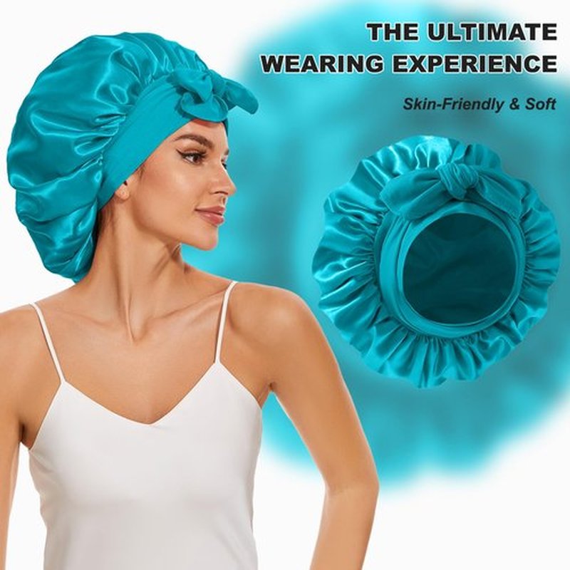 Satin Bonnet Silk Bonnet for Sleeping, Double Layer Large Hair Bonnets for Women Men Natural Curly Hair Shower Cap