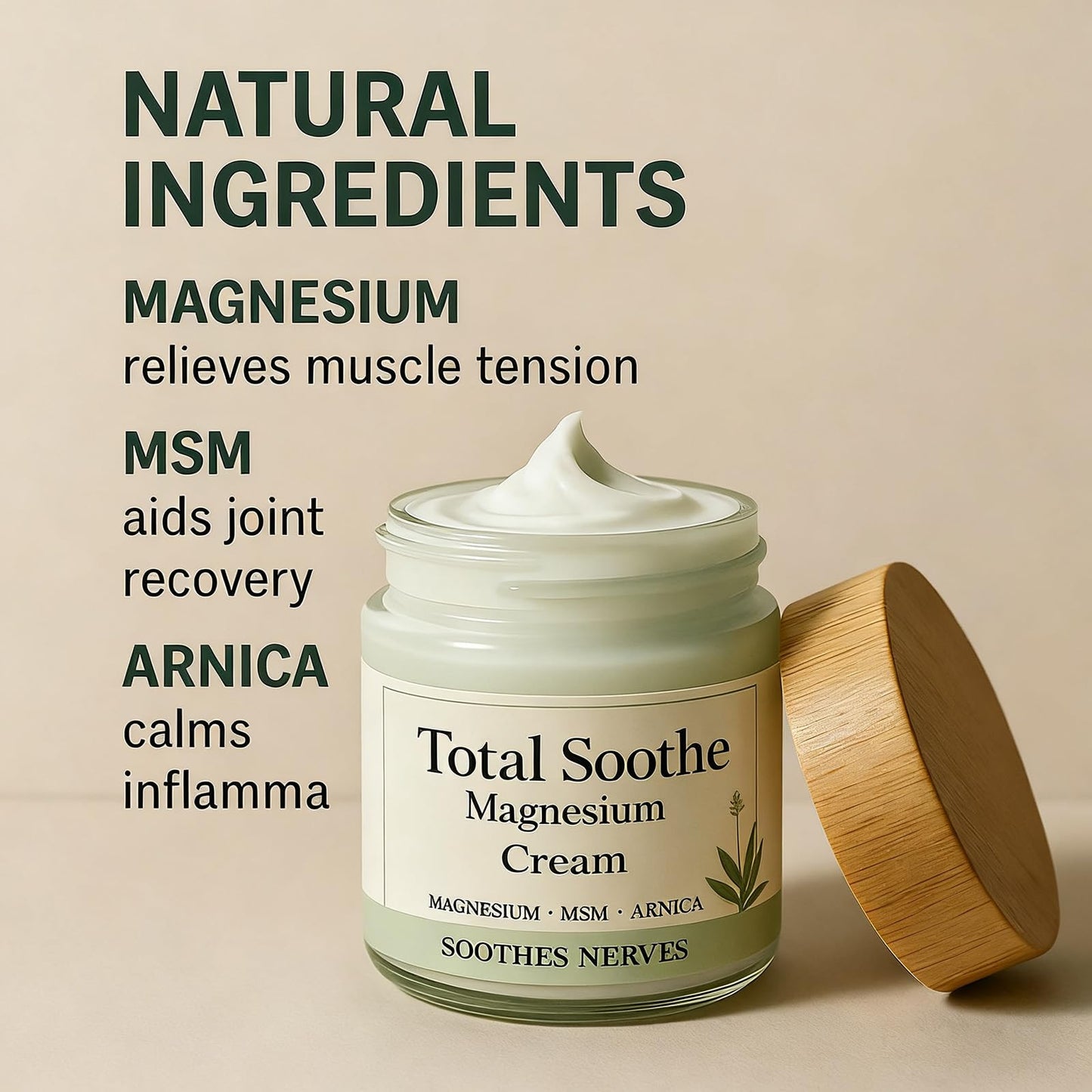 KBSBUBB Total Soothe Magnesium Cream - Joint Relief Cream with Mineral Delivery Formula, MSM & Arnica – Fast Absorbing, Non-Greasy Topical for Everyday Joint & Muscle Comfort