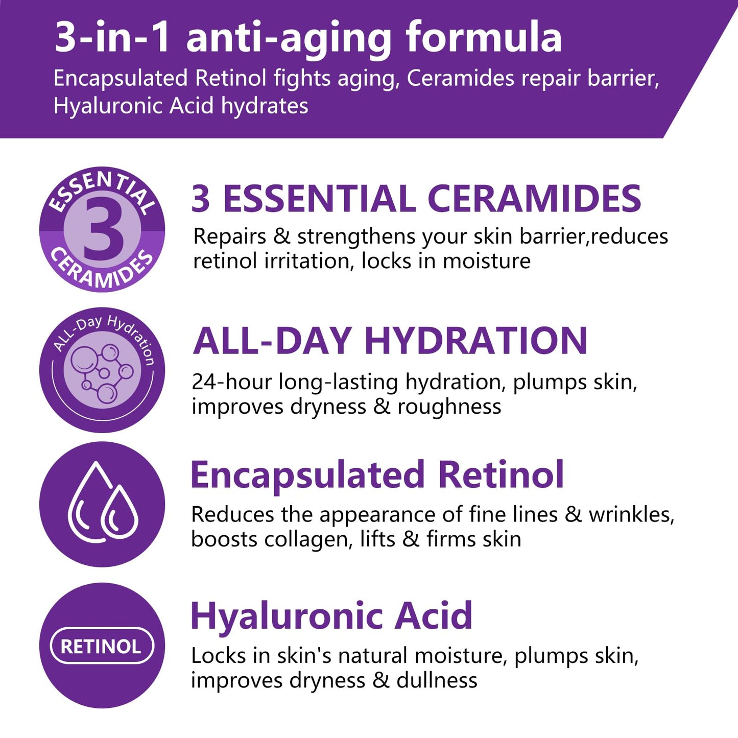 MegustaMe Hyaluronic acid essence contains vitamin B5 and ceramide to moisturize and repair skin barrier, improve the appearance of dry and fine lines (Skin Renewing Retinol Serum)